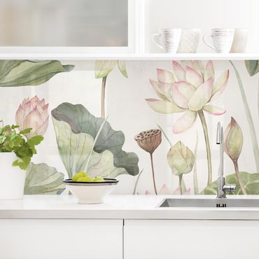 Küchenrückwand - Anmutige Seerosen und sanfte Blätter