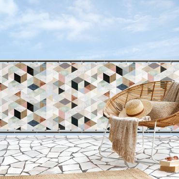 Balkon Sichtschutz - Aquarell-Mosaik mit Dreiecken I