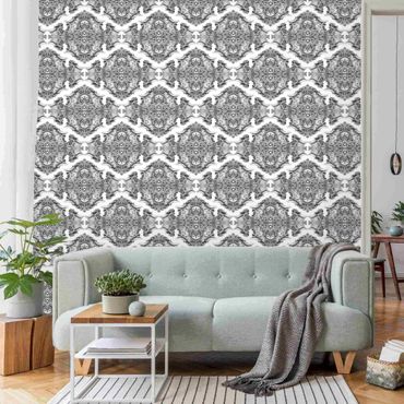 Fototapete - Aquarell Barock Muster mit Ornamenten in Grau