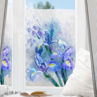 Fensterfolie - Sichtschutz - Aquarell Blumen Iris - Fensterbilder
