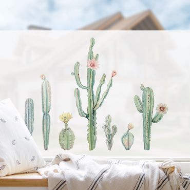 Fensterfolie - Sichtschutz - Aquarell Kaktus Blüten - Fensterbilder