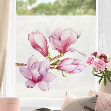 Fensterfolie - Sichtschutz - Aquarell Magnolienzweig - Fensterbilder