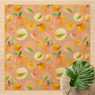 Kork-Teppich - Aquarell Orangen mit Blättern - Quadrat 1:1