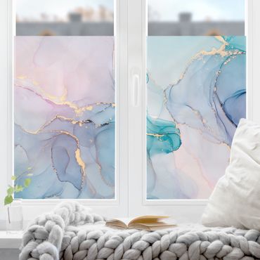 Fensterfolie - Sichtschutz - Aquarell Pastell Türkis mit Gold - Fensterbilder
