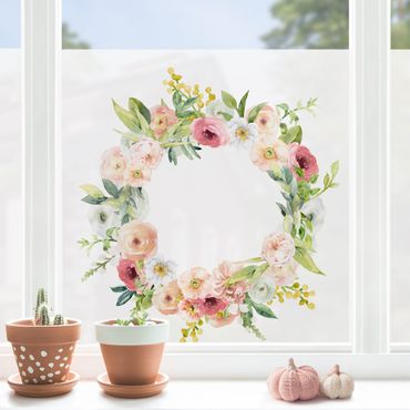 Fensterfolie - Sichtschutz - Aquarell Rosa Blüten Kranz - Fensterbilder