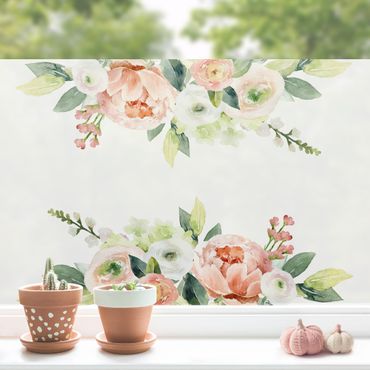 Fensterfolie - Sichtschutz - Aquarell Rosa Blüten Wiese - Fensterbilder