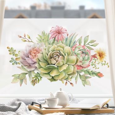 Fensterfolie - Sichtschutz - Aquarell Sukkulenten Bouquet - Fensterbilder