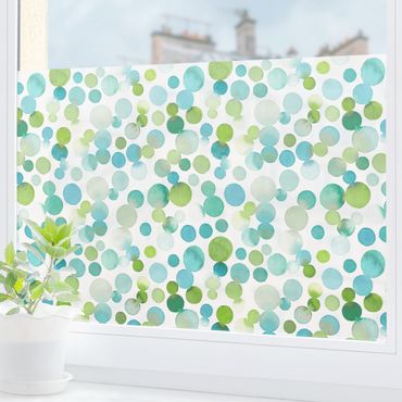 Fensterfolie - Sichtschutz - Aquarellpunkte Konfetti in Blaugrün - Fensterbilder