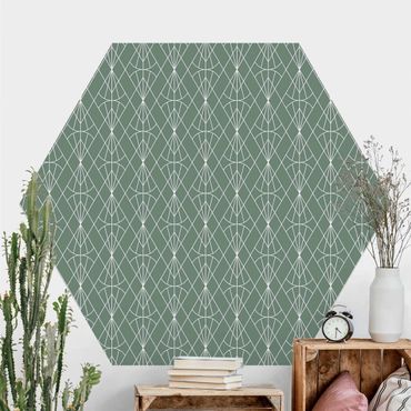 Hexagon Mustertapete selbstklebend - Art Deco Diamant Muster vor Grün XXL