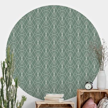 Runde Tapete selbstklebend - Art Deco Diamant Muster vor Grün XXL