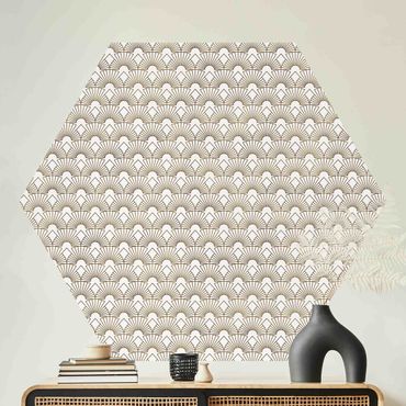 Hexagon Mustertapete selbstklebend - Art Deco Strahlende Bögen Linienmuster XXL
