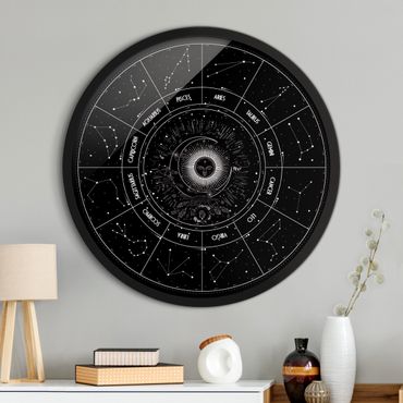 Rundes Gerahmtes Bild - Astrologie Die 12 Sternzeichen Schwarz
