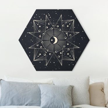 Hexagon-Alu-Dibond Bild - Astrologie Mond Magie Blau Gold