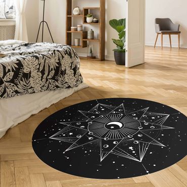 Runder Vinyl-Teppich - Astrologie Mond Magie Schwarz