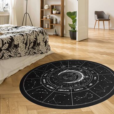 Runder Vinyl-Teppich - Astrologie Mond und Sternzeichen Schwarz