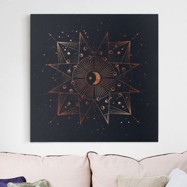 Leinwandbild - Astrologie Mond Magie Blau Gold - Quadrat 1:1