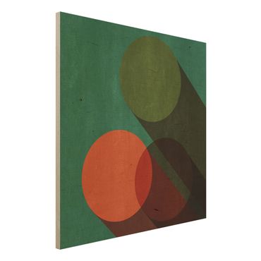 Holzbild - Abstrakte Formen - Kreise in Grün und Rot - Quadrat 1:1