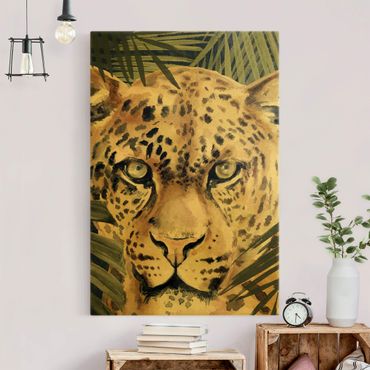 Leinwandbild Gold - Leopard im Dschungel - Hochformat 2:3