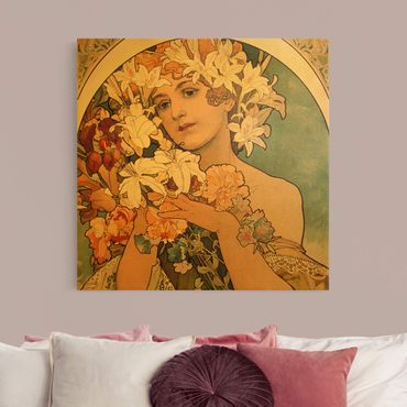 Leinwandbild Gold - Alfons Mucha - Blume - Quadrat 1:1