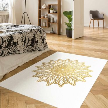 Vinyl-Teppich - Mandala Sonne Illustration weiß gold - Hochformat 3:4