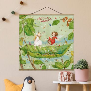 Stoffbild mit Posterleisten - Erdbeerinchen Erdbeerfee - Trampolin - Quadrat 1:1