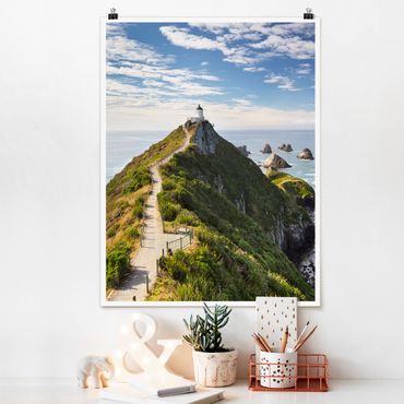 Poster - Nugget Point Leuchtturm und Meer Neuseeland - Hochformat 3:4