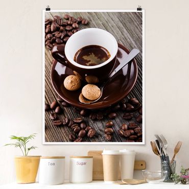 Poster - Kaffeetasse mit Kaffeebohnen - Hochformat 4:3