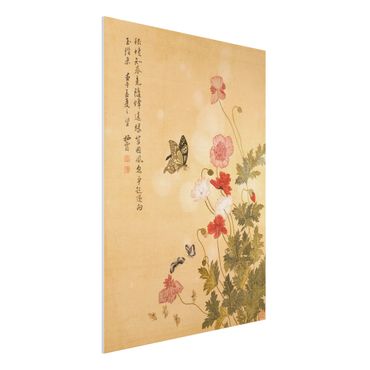 Forex Fine Art Print - Yuanyu Ma - Mohnblumen und Schmetterlinge - Hochformat 4:3