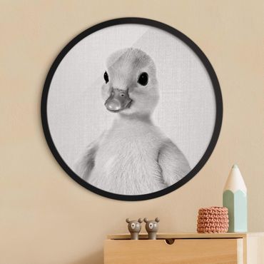 Rundes Gerahmtes Bild - Baby Ente Emma Schwarz Weiß