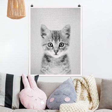 Poster - Baby Katze Killi Schwarz Weiß - Hochformat 3:4