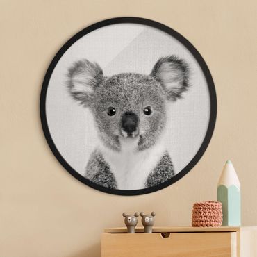 Rundes Gerahmtes Bild - Baby Koala Klara Schwarz Weiß