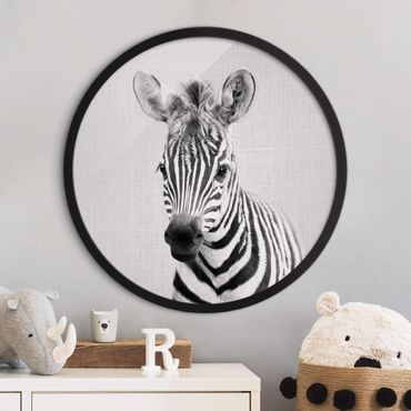 Rundes Gerahmtes Bild - Baby Zebra Zoey Schwarz Weiß