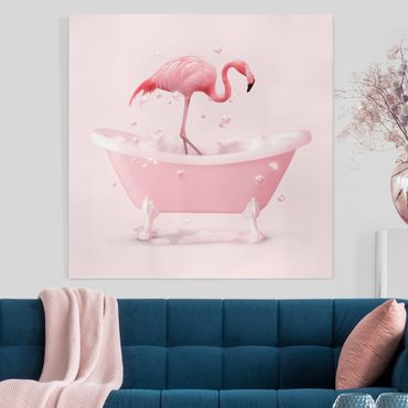 Leinwandbild - Badewannen Flamingo - Quadrat 1:1