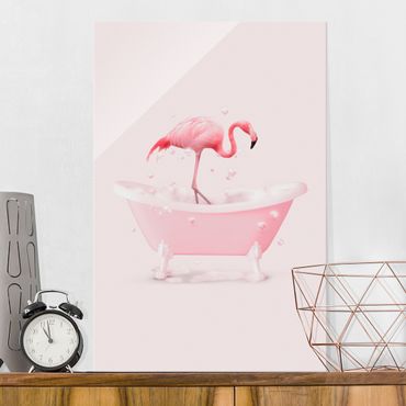 Glasbild - Badewannen Flamingo - Hochformat 2:3
