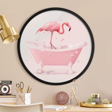 Rundes Gerahmtes Bild - Badewannen Flamingo