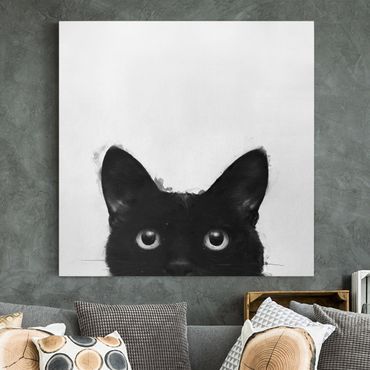 Leinwandbild - Illustration Schwarze Katze auf Weiß Malerei - Quadrat 1:1