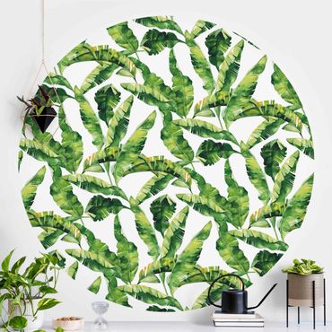 Runde Tapete selbstklebend - Bananenblatt Aquarell Muster