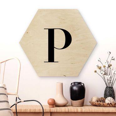 Hexagon Bild Holz - Buchstabe Serif Weiß P
