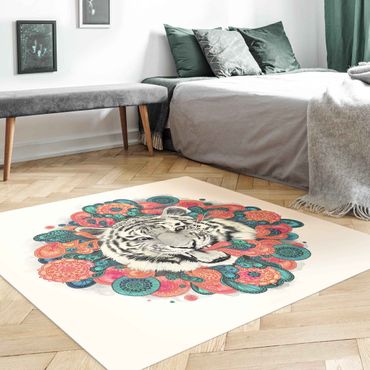 Vinyl-Teppich - Laura Graves - Illustration Tiger Zeichnung Mandala Paisley - Quadrat 1:1