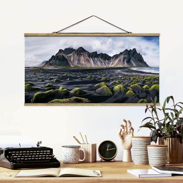 Stoffbild mit Posterleisten - Berg am Meer - Querformat