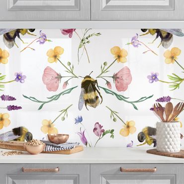 Küchenrückwand - Bienen mit Blumen