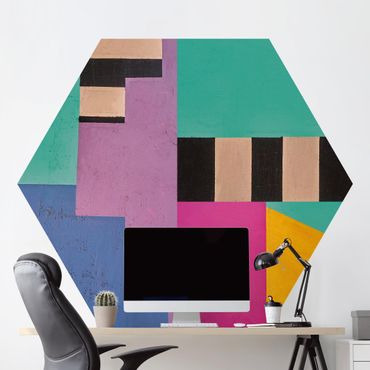 Hexagon Mustertapete selbstklebend - Big Bold Color Block Concrete