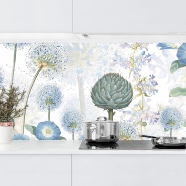 Küchenrückwand - Blaue Alliumdolden im Wind