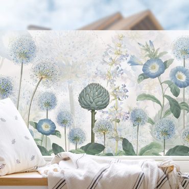 Fensterfolie - Sichtschutz - Blaue Alliumdolden im Wind - Fensterbilder