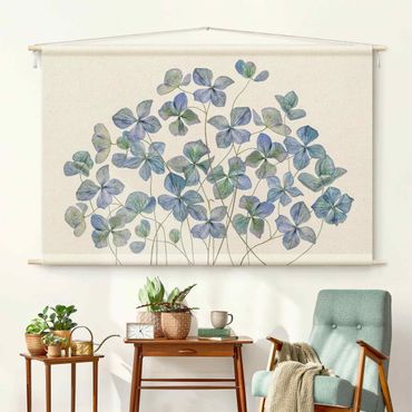 Wandteppich - Blaue Hortensienblüten - Hochformat 3:2