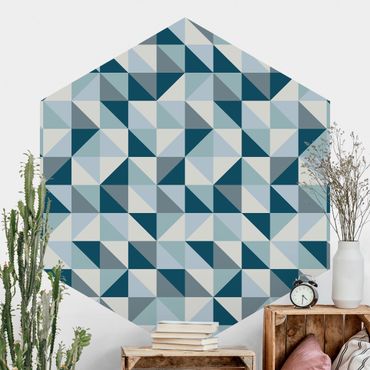 Hexagon Mustertapete selbstklebend - Blaues Dreieck Muster