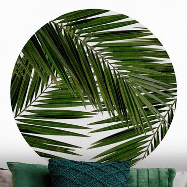 Runde Tapete selbstklebend - Blick durch grüne Palmenblätter