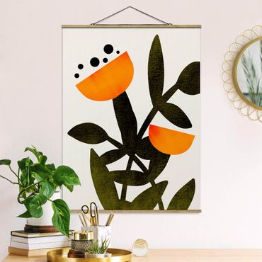 Stoffbild mit Posterleisten - Blüten in Orange - Hochformat