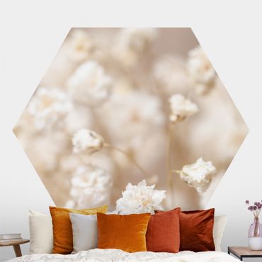 Hexagon Mustertapete selbstklebend - Blütenträume in Creme