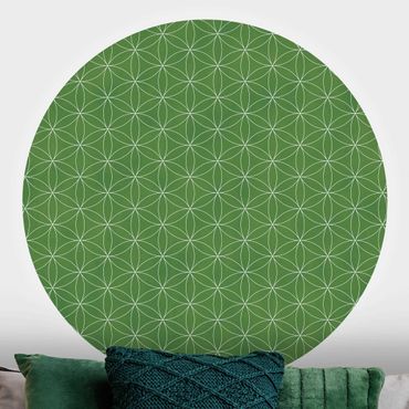 Runde Tapete selbstklebend - Blume des Lebens Linienmuster hellgrün